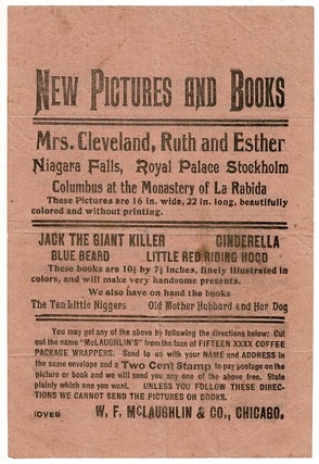 Item #55593 New pictures and books. Mrs. Cleveland, Ruth and Esther, Niagara Falls, Royal Palace...