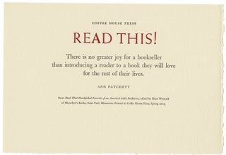Item #55649 Read this! There is no greater joy for a bookseller. Ann Patchett
