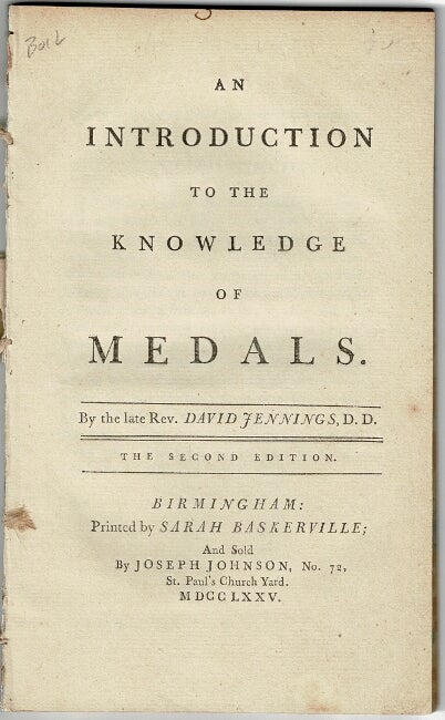 Item #55815 An introduction to the knowledge of medals. David Jennings.