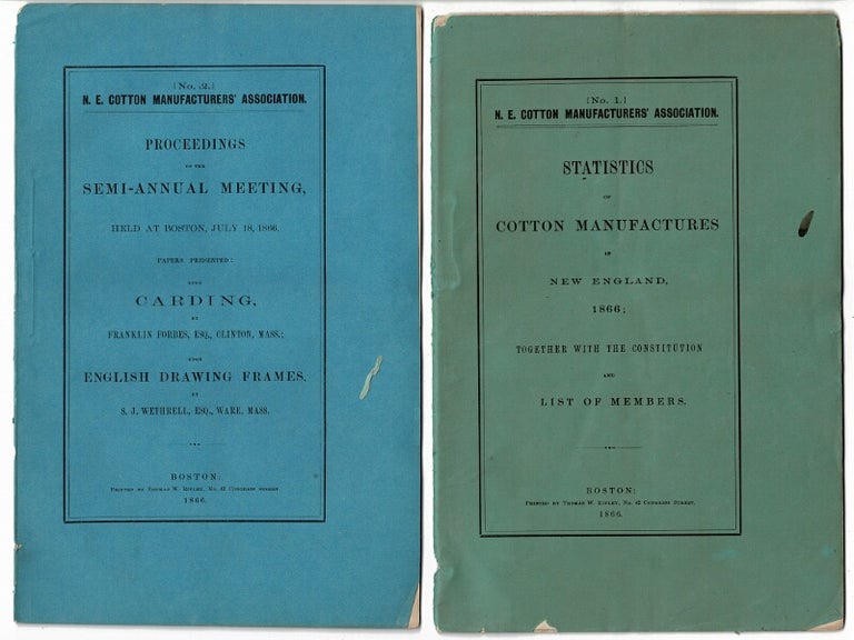 Item #56049 New England Cotton Manufacturers' Association.; statistics of cotton manufactures in New England, 1866-1871, Nos. 1, 2, 4, 8-10