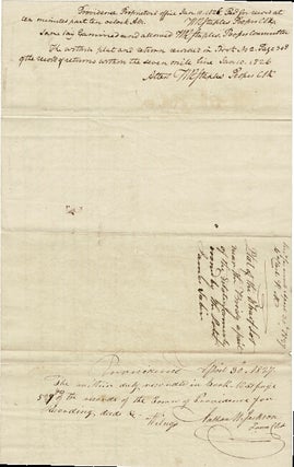 Manuscript "plat of the wharf lot near the bridge, a part of the estate formerly owned by the late James Sabin
