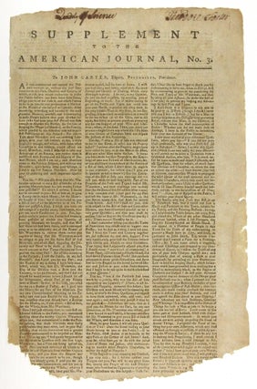 Item #56131 Supplement to the American Journal. No 3. "To John Carter, Esquire, Postmaster,...