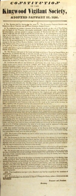 Item #56227 Constitution of the Kingwood [N.J.] Vigilant Society, adopted January 17, 1835 [drop title]