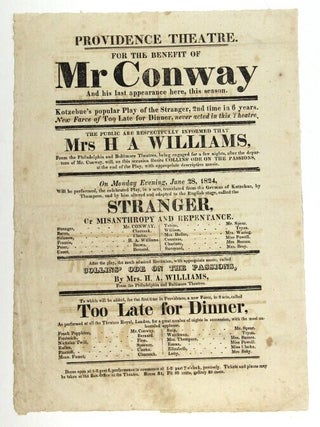 Item #56287 Providence Theatre. For the benefit of Mr. Conway and his last appearance here, this...