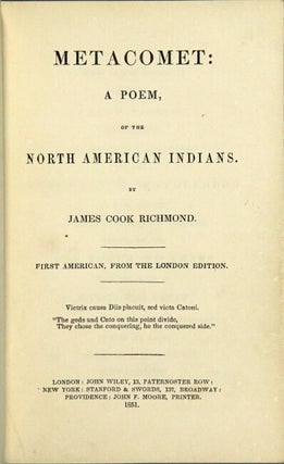Item #56309 Metacomet: a poem, of the North American Indians ... First American, from the London...