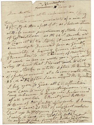 Item #56432 One-page autograph letter signed to his brother, John D'Wolf, Esq., Bristol, R.I....