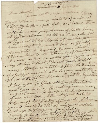 One-page autograph letter signed to his brother, John D'Wolf, Esq., Bristol, R.I. James D'Wolf.