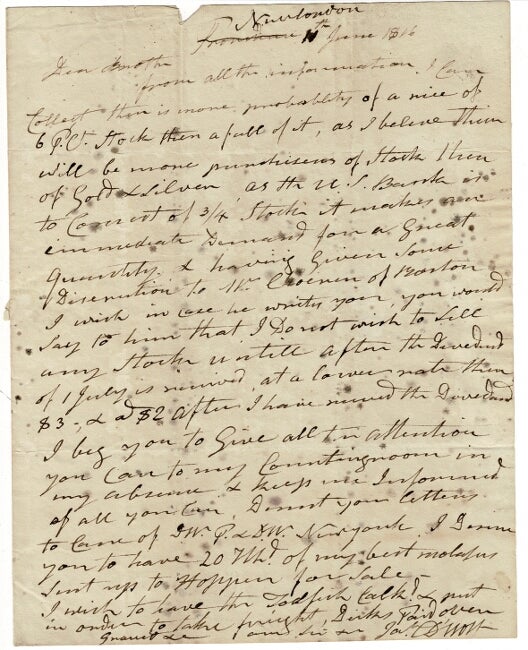 Item #56432 One-page autograph letter signed to his brother, John D'Wolf, Esq., Bristol, R.I. James D'Wolf.