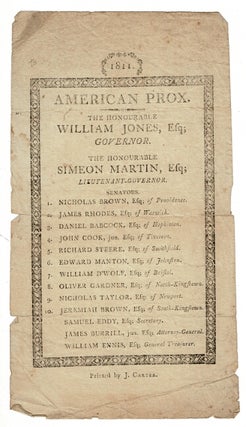 Item #56437 1811. American Prox. The Honourable William Jones, Esq; Governor. The Honourable...