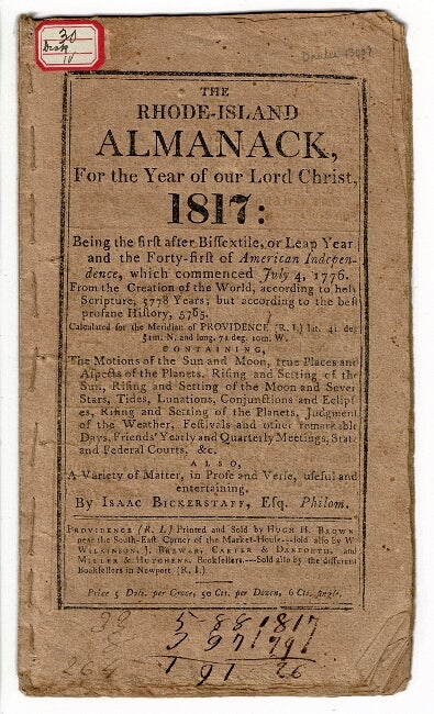 Item #56540 The Rhode-Island almanack for the year of our Lord Christ, 1817. Isaac Bickerstaff.