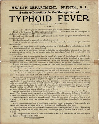 Item #56695 Sanitary directions for the management of typhoid fever. Issued by direction of the...