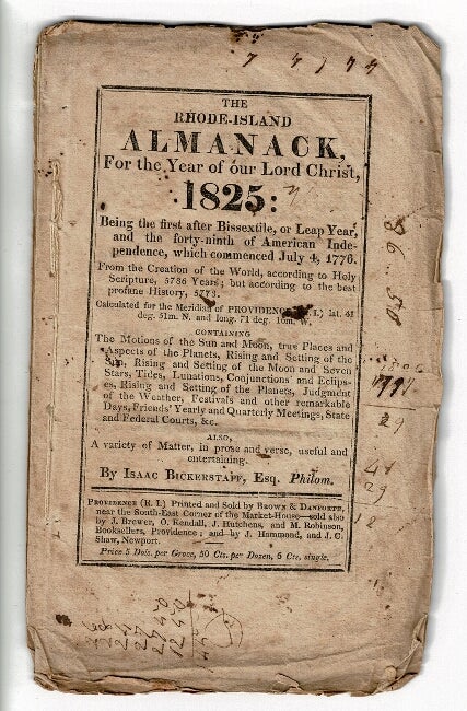 Item #56812 The Rhode-Island Almanack, for the year of our Lord Christ, 1825. Isaac Bickerstaff.