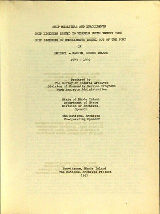 Item #56869 Ships documents of Rhode Island (cover title). Ship registers and enrollments ... of...