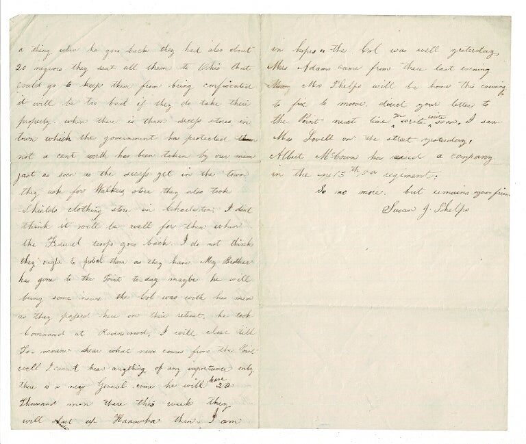 Item #56959 Three-page manuscript letter on Mason City in the Civil War. Susan J. Phelps.