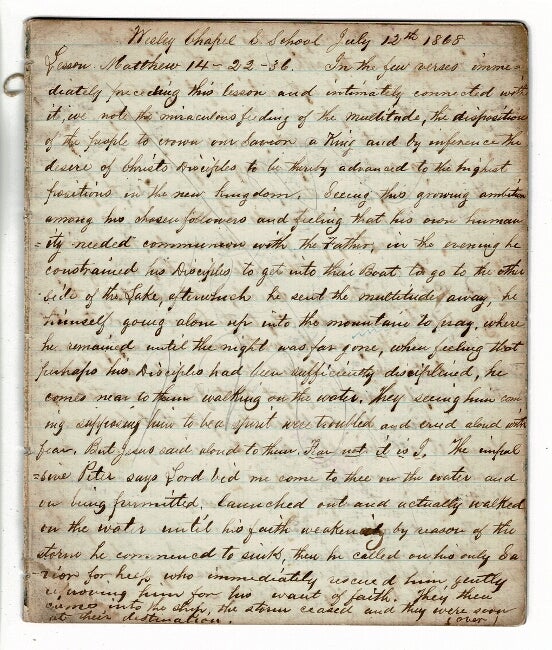 Item #56985 Manuscript sabbath school notebook July 12 - October 18 1868