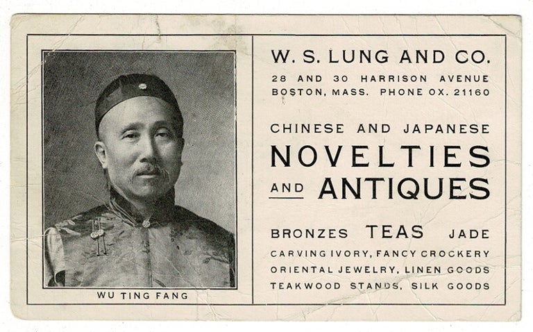 Item #57080 Trade card, W. S. Lung and Co. 28 and 30 Harrison Avenue Boston, Mass. ... Chinese and Japanese Novelties and Antiquities