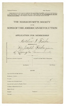 Item #57153 Application for membership of Arthur I. Fiske, descendant of Dr. Joseph Fiske, junior...