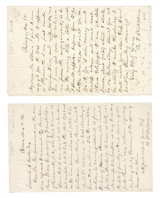 Item #57276 Two one-page autograph letters signed. Benjamin P. Shillaber.