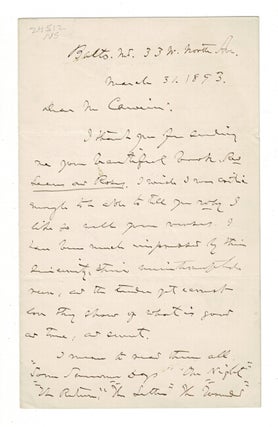 Item #57280 Two-page autograph signed letter to Madison Cawein concerning his poetry, March 31,...