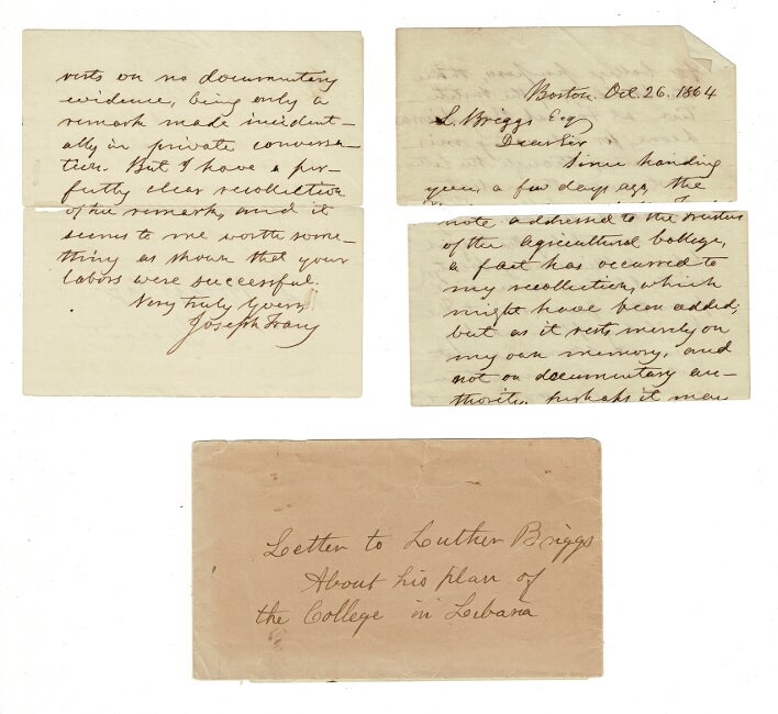 Item #57313 Three-page autograph letter signed to Luther Briggs on his plan of the college in Liberia. Joseph Frary.