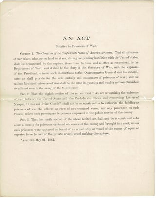Item #57403 An act relative to prisoners of war [drop title]. Congress of the Confederate States...
