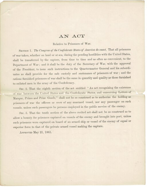 Item #57403 An act relative to prisoners of war [drop title]. Congress of the Confederate States of America.