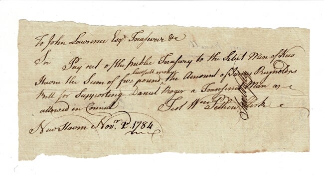 Item #57619 Manuscript promissory note to sponsor of New Haven transient