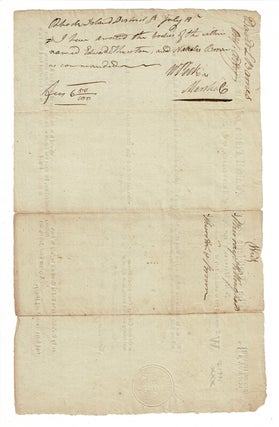 Writ for the Arrest of Edward Thurston and Nicholas Brown