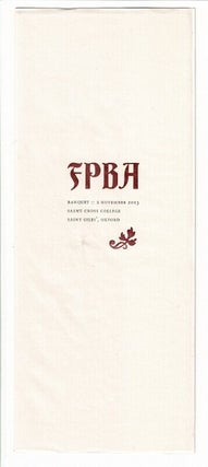 Item #57967 FPBA Banquet 2 November 2013 Saint Giles, Oxford. Fine Press Book Association