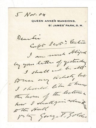 Item #58048 One-page autograph letter signed regarding a lecture by Robert Scott. George Taubman...