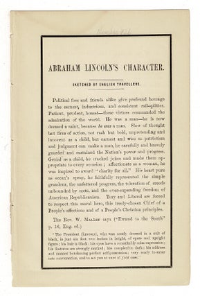 Abraham Lincoln's character. Sketched by English travellers [drop title. Walter William Broom.