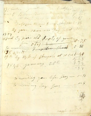 Item #58299 Thomas Russell's accounts for farming, logging, milling, and shoe-mending. Thomas...