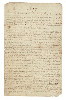 Item #58301 Manuscript elegy on the death of Dr. John Field of New Braintree who was accidentally...