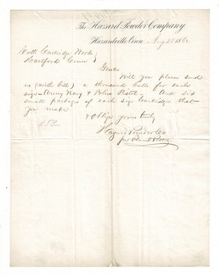 Item #58399 One-page autograph letter signed by Emuel Potter of the Hazard Powder Company to...
