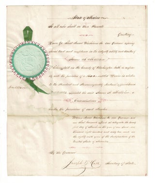 Item #58422 Attractive one-page autograph document appointing James A. Milliken commissioner of...