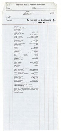 Item #58626 Articles for a fishing excursion. Yacht Boat Boston 186
