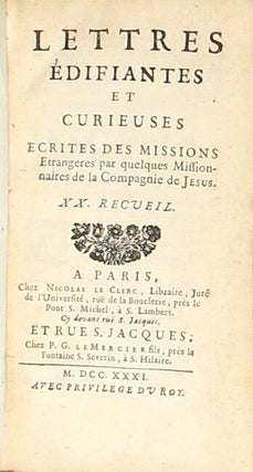 Lettres edifiantes et curieuses, ecrites des missions etrangeres, par quelques missionaires de la Compagnie de Jesus. XX. Recueil