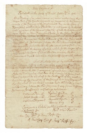 Contemporary manuscript "true copy" of the boundary settlement between Massachusetts and Rhode. Nathaniel Pain, et, Joseph Jencks.