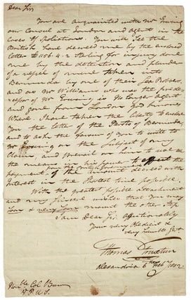 Item #58744 One-page A.L.s. to Vice-President Aaron Burr. Thomas Truxtun, U. S. N., Capt