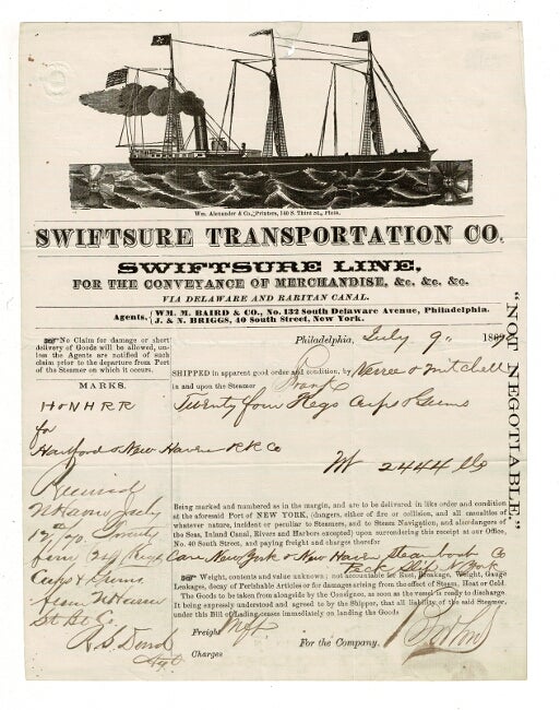 Item #58759 Swiftsure Line, for the conveyance of merchandise, &c. &c. &c, via Delaware and Raritan Canal. Swiftsure Transportation Co.