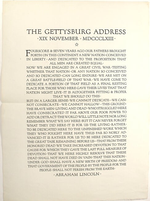 Item #58841 The Gettysburg address, XIX November, MDCCCLXIII. Abraham Lincoln.