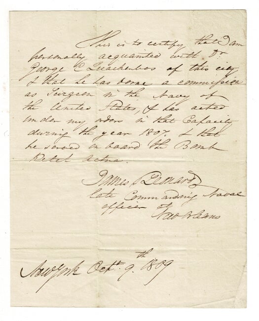 Item #58927 One-page autograph letter signed. James Leonard, U. S. N., Captain.
