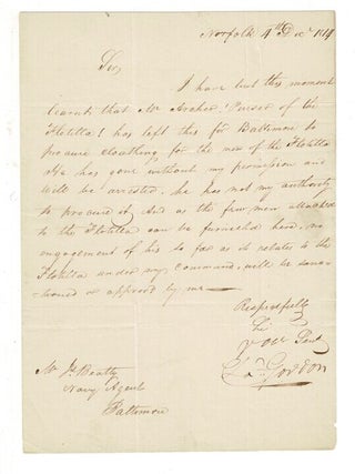 Item #58928 One-page autograph letter signed to James Beatty, Navy Agent, in Baltimore. Charles...