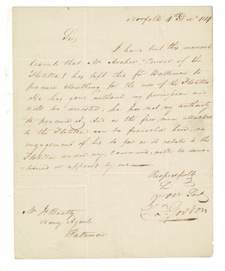 Item #58928 One-page autograph letter signed to James Beatty, Navy Agent, in Baltimore. Charles...