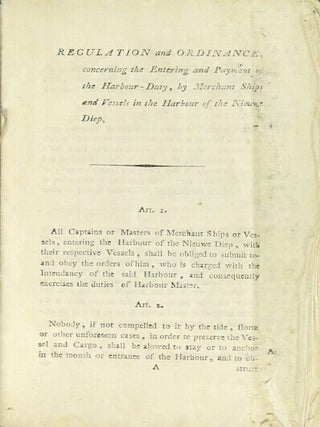 Item #59002 Regulation and ordinance concerning the harbour-duty, by merchant ships and vessels...