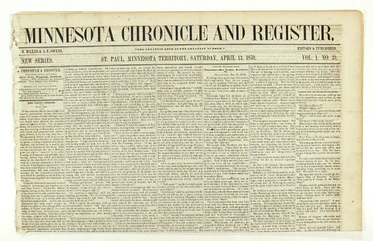 Item #59012 Minnesota Chronicle and Register. Volume I, no. 33