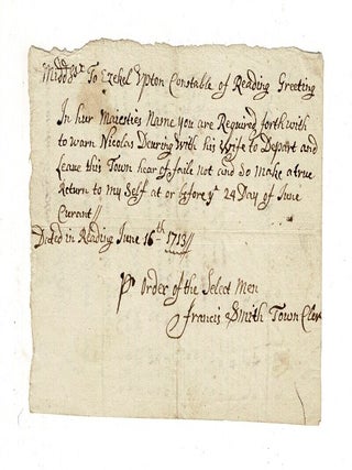 Item #59044 Two-page autograph manuscript to Ezekel Upton, Constable of Reading, Massachusetts...