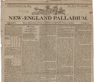 Item #59227 New England Palladium. No. 16, of Volume XXL