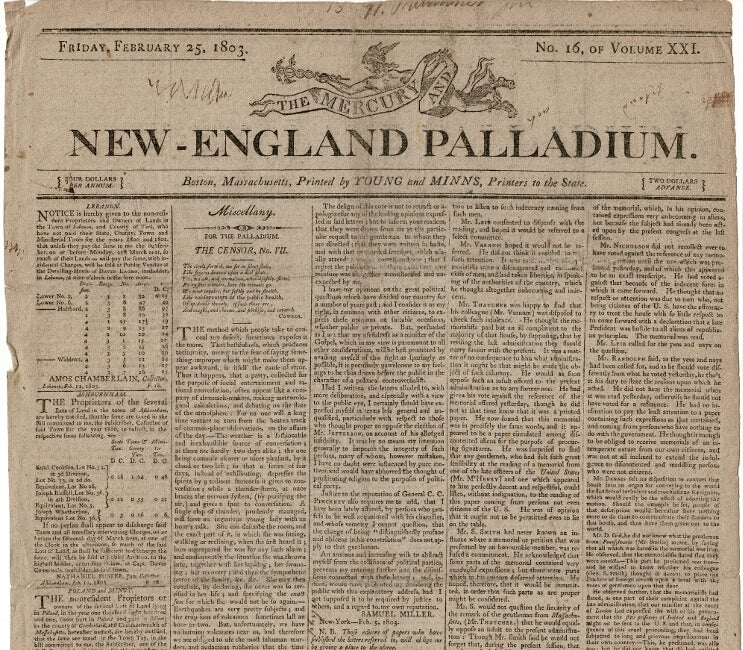 Item #59227 New England Palladium. No. 16, of Volume XXL