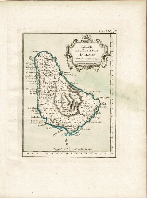 Item #59282 Carte de l'isle de la Barbade. Jacques Nicolas Bellin.